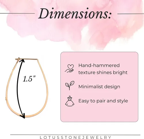 Miniatura 145 de Aretes de aro finos martillados, elegantes plata esterlina geométrica sólida, relleno de oro y relleno de oro rosa; para mujer por Lotus Stone