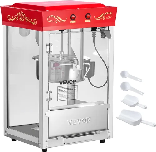 Miniatura 9 de Máquina de palomitas VEVOR, hervidor de acero inoxidable de 8 oz, máquina de hacer palomitas comercial de 800W para mostrador, estilo teatro con Rojo
