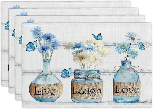 Miniatura 41 de Juego de 4 manteles individuales con diseño de flores y rosas, manteles individuales lavables para decoración del hogar, fiesta, interior, cocina