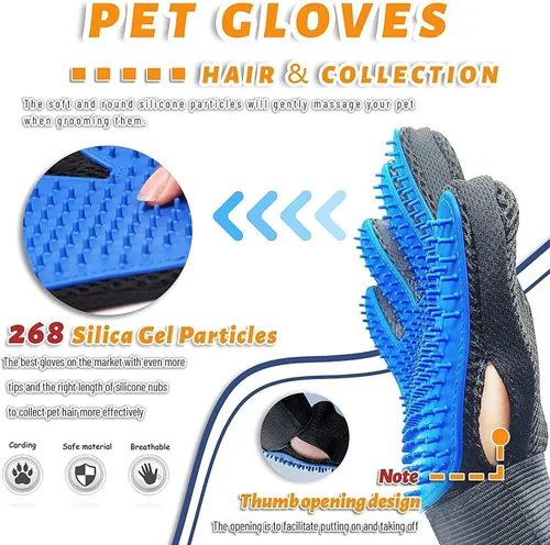 Miniatura 2 de Guante de aseo para mascotas, cepillo removedor de pelo suave y eficiente para mascotas, guantes de masaje para mascotas, mano izquierda y derecha