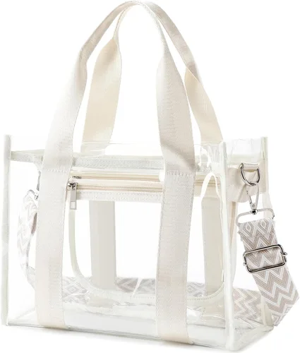 Miniatura 9 de Bolsa transparente UEOE para eventos en estadios, gran bolso de mano transparente con bolsa con cremallera exterior e interior para eventos
