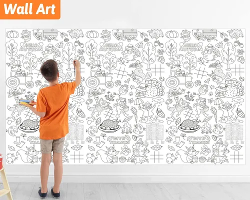 Miniatura 7 de Wiooffen 2 pósteres gigantes de Acción de Gracias para colorear de 82 x 47 pulgadas para niños, papel de otoño grande en color en papel, cubierta