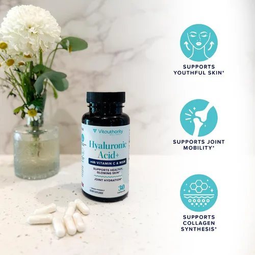 Miniatura 6 de Vitauthority Cápsulas de ácido hialurónico con MSM y vitamina C 120 mg de hialuronato de sodio Hidratación de la piel, elasticidad y apoyo