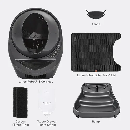Miniatura 2 de Whisker - Paquete de 3 núcleos de robot de arena (gris) – Caja de arena automática para gatos de autolimpieza, WiFi habilitado, incluye robot