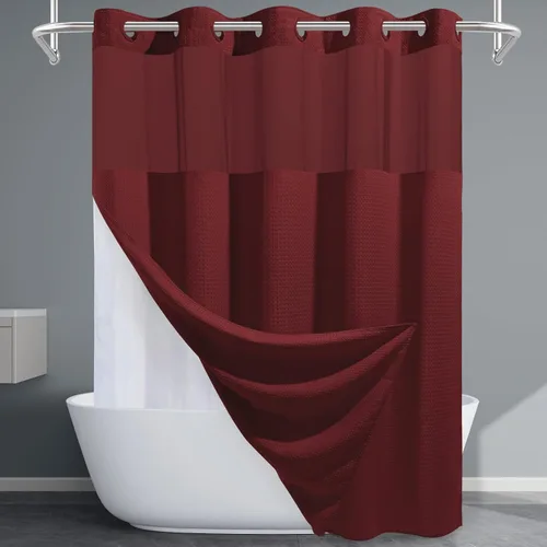 Miniatura 14 de EUTXL Cortina de ducha beige sin gancho con forro a presión, cortinas de ducha de tejido gofre de 230 GSM para baño, 54 pulgadas de ancho x 80