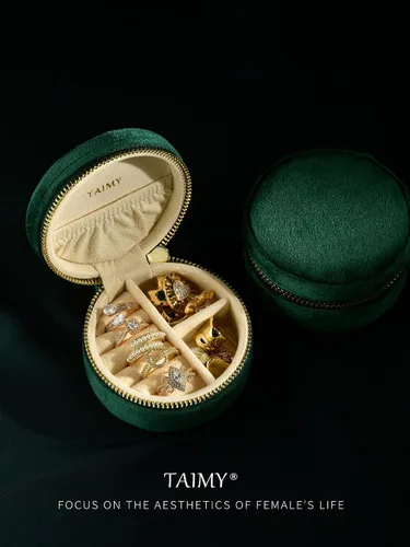 Miniatura 3 de TAIMY Joyero de viaje de terciopelo, estuche redondo y pequeño de joyería de viaje para mujeres y niñas, mini cajas organizadoras de viaje