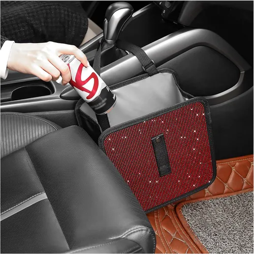 Miniatura 8 de Botes de basura plegables con diamantes de imitación, contenedor de automóvil brillante para organizador y decoración de asientos, accesorios