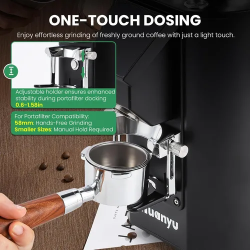 Miniatura 6 de Huanyu Molinillo de café comercial - Control de pantalla táctil, 8 ajustes de molienda, rebaba plana de 2.520 in, modos de dosificación dual