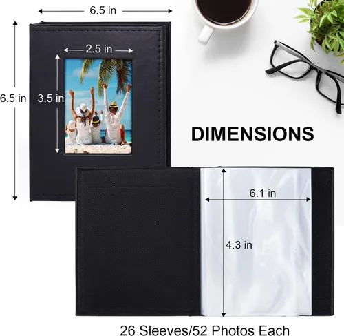 Miniatura 6 de Vienrose Álbum de fotos pequeño de 4 x 6 pulgadas, paquete de 2 mini libros de fotos con cubierta de cuero, 26 páginas con capacidad para 52