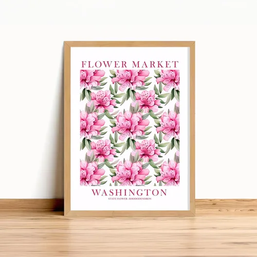Miniatura 4 de ColorAndFlair Washington State Flower Market Rhododendron Poster Pink Green Wildflower Floral Wall Art Botanical Print Travel Gift (8x10 inches)