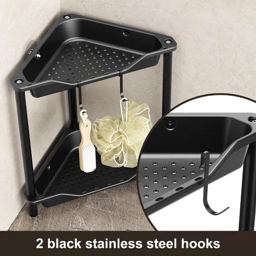 Miniatura 4 de Orimade Organizador de ducha esquinero de 2 niveles resistente a la oxidación, estante de esquina de piso de metal y plástico para baño, negro