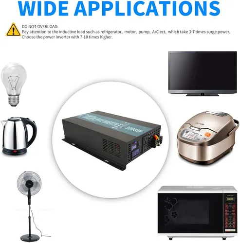 Miniatura 3 de WZRELB Inversor de energía solar confiable de onda sinusoidal pura 3000w 24v 110-120v 60hz con pantalla LED (negro) Sistema solar