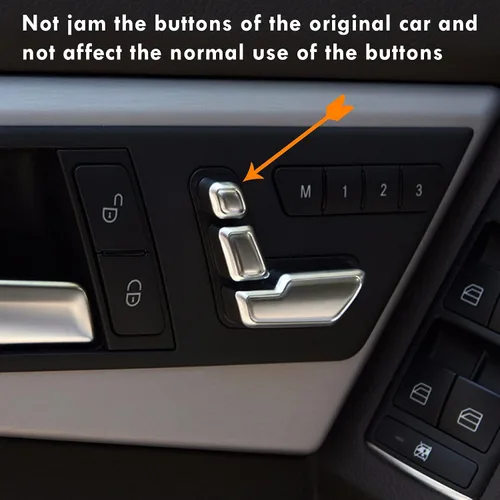 Miniatura 8 de Moonlinks Mercedes Benz - Calcomanías cromadas para botones de ajuste de asiento de puerta, adhesivos de botones de ajuste de asiento para clase B