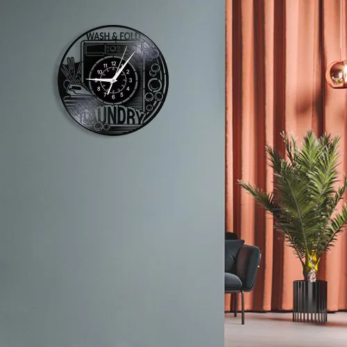 Miniatura 5 de Reloj de pared de 12 pulgadas para lavadero, silencioso, sin tictac, reloj de pared de cuarzo para lavadora, funciona con pilas, moderno reloj