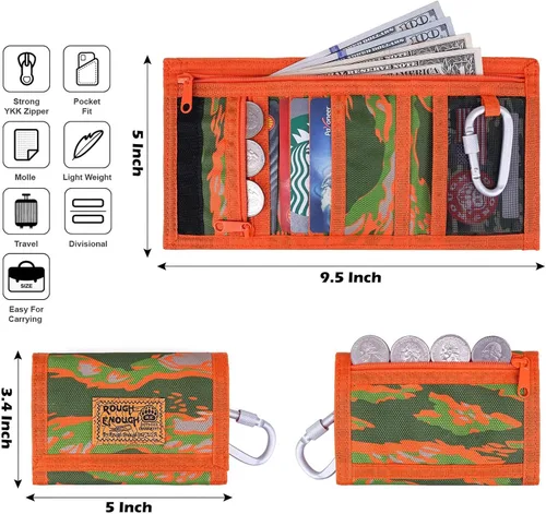 Miniatura 3 de Rough Enough - Carteras para niños y niñas, llavero de camuflaje triple pliegue