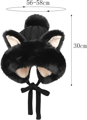 Miniatura 5 de Gorro de invierno de piel sintética para mujer, con orejas de gato de zorro, con orejera, pompón, sombrero de trampero de felpa cálida rusa