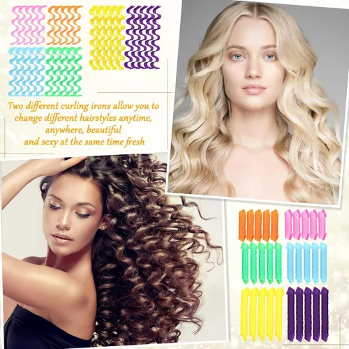 Miniatura 6 de 60 rulos ondulados sin calor, sin calor, kit de 2 estilos, 22 pulgadas, 18 pulgadas, 12 pulgadas, rodillos ondulados para mujer, cabello corto