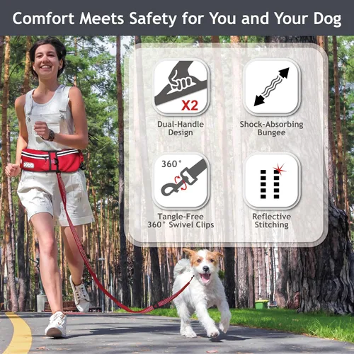 Miniatura 5 de DOCO Correa de perro manos libres (26-48 pulgadas, correa de 1 x 5 pies), cinturón para caminar, correr, entrenar y senderismo, bungee con asas
