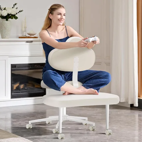 Miniatura 8 de Pinmoco Silla de Oficina con Piernas Cruzadas con Ruedas, Silla de Meditación, Silla TDAH para Adultos, Respaldo y Asiento Ajustables en Altura más