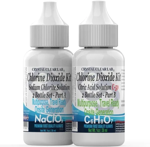 Crystal Clear Lab - Dióxido de cloro – Solución de ácido cítrico de 2 onzas en agua destilada (2 botellas)