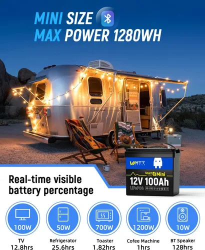 Miniatura 7 de Mini batería de litio LiFePO4 de 12 V 100 Ah con Bluetooth, grupo 24 de BCI, BMS de 100 A inteligente, hasta 15 000 ciclos, monitoreo a través