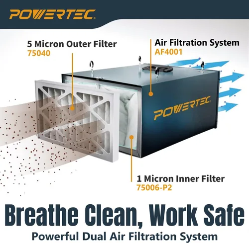 Miniatura 6 de POWERTEC Filtro de Aire Exterior de 5 Micrones para WEN 3410, POWERTEC AF4000/AF4001, Sistema de Filtración de Aire Shop Fox W1830, Repuesto