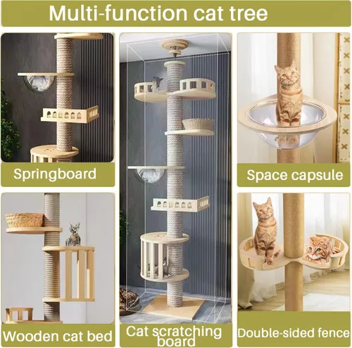 Miniatura 2 de Árbol para gatos de piso a techo Mekidulu - Árbol para gatos de piso a techo, altura ajustable, árbol para gatos alto con poste de rascado de 4.33
