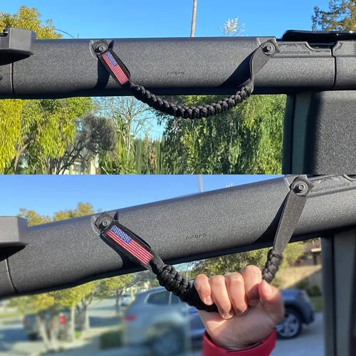 Miniatura 5 de Asas de agarre para barra antivuelco, mango de agarre de paracaídas para accesorios Ford Bronco 2021+, con diseño de bandera de EE. UU., paquete