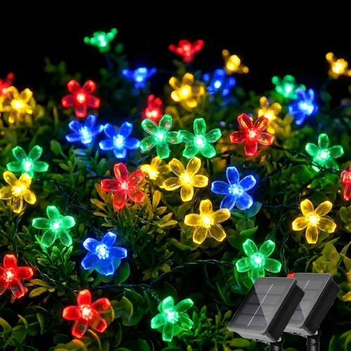 Miniatura 16 de ITICdecor - Tira de luces solares para exteriores con flores, impermeables, 50 luces LED, decoraciones de luces de hadas para árbol de Navidad