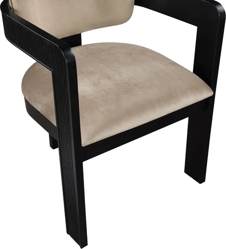 Miniatura 9 de Meridian Furniture 11095Beige-C Sacha Collection Silla de comedor Art Deco, terciopelo beige ultra lujo, terciopelo 460 GSM, madera sólida estriada