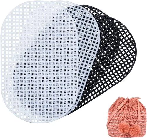 WADORN 4 hojas de lona de malla de plástico para bordar, 2 colores ovalados de malla para tejer bolsa de ganchillo parte inferior 5 mallas en blanco