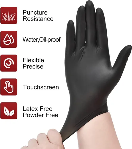 Miniatura 2 de NEOTRIL Guantes Desechables de Nitrilo Negro Resistente, Sin Polvo de Látex, Guantes de Goma con Agarre Texturizado para Cocina y Mecánica