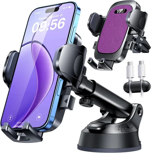 Miniatura 12 de YRU [True Upgrade for Safety Car Phone Holder Mount [Patent & Military-Grade] Dashboard Cell Phone Holder for Car Vent Windshield Phone Stand for