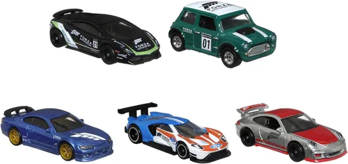 Hot Wheels Forza - Paquete de 5 autos de carreras de juguete de The Video Game, vehículos fundidos a escala 1:64: Ford, Lamborghini, Porsche, Nissan