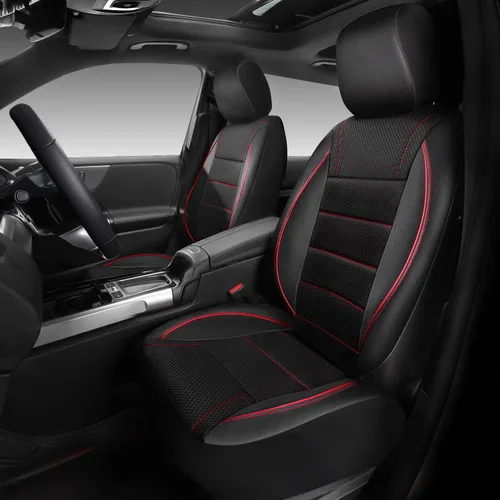 Miniatura 17 de CAR PASS Fundas de Asiento de Automóvil de Cuero Sintético con Ribetes Juego Completo, Fundas de Asiento de Cuero Transpirable Gris para Gris
