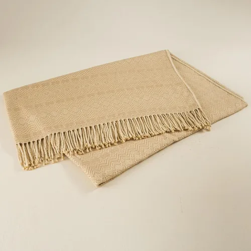 Miniatura 4 de NOVICA Manta de mezcla de alpaca tejida a mano, color beige, "Sandy Passion