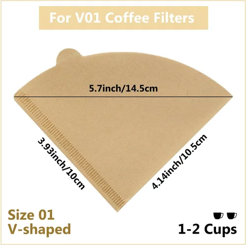Miniatura 2 de Filtros de café en cono tamaño 01, 100 unidades sin blanquear 1-2 tazas desechables V01 filtros de papel de café, compatibles con filtro de café