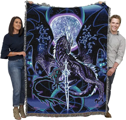 Pure Country Weavers Ruth Thompson - Manta con diseño de dragón de fantasía nocturna tejida de algodón, fabricada en los Estados Unidos (72 x 54