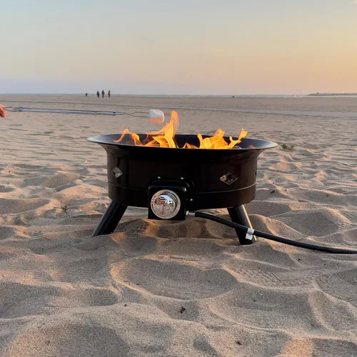 Miniatura 12 de Flame King Cuenco portátil para fogata de propano sin humo, 24 pulgadas, 58 K BTU con escala de agarre de propano, autoencendedor, cubierta