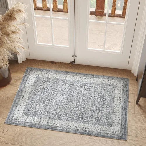 Miniatura 31 de Jinchan Fiora - Alfombra redonda de 8 pies, alfombras vintage con diseño floral envejecido, lavable a máquina, antideslizante, de pelo bajo, Azul