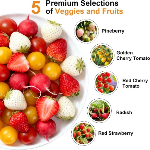 Miniatura 3 de Kit de cápsulas de semillas de fresa y pineberry para AeroGarden, Ahopegarden con fresa roja, rábano, pineberry, tomate cherry rojo