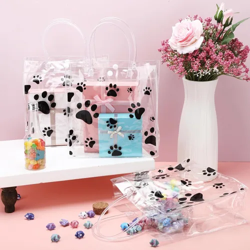 Miniatura 3 de Teling Paquete de 20 bolsas de regalo de PVC transparente con asa de perro con asa, bolsas de plástico reutilizables transparentes para cachorros
