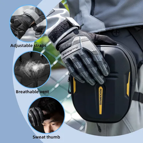 Miniatura 5 de ROCKBROS Guantes para ciclismo de montaña con almohadilla de gel, pantalla táctil y protección de nudillos para BMX MX ATV MTB Racing, color negro
