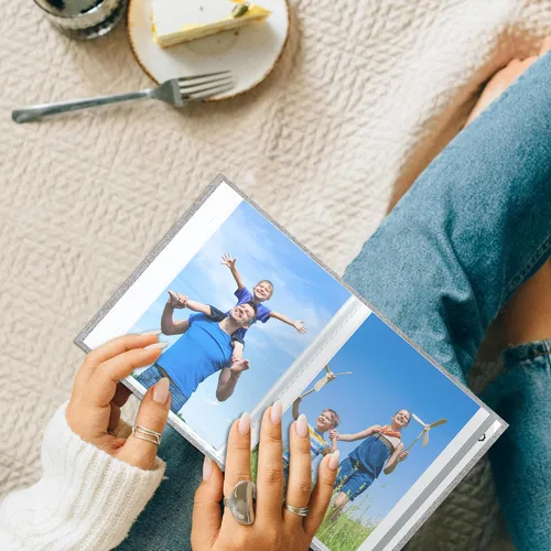 Miniatura 6 de Álbum de fotos pequeño de 4 x 6 pulgadas, 2 unidades, páginas transparentes, cubierta de lino con ventana frontal, cada mini álbum con capacidad