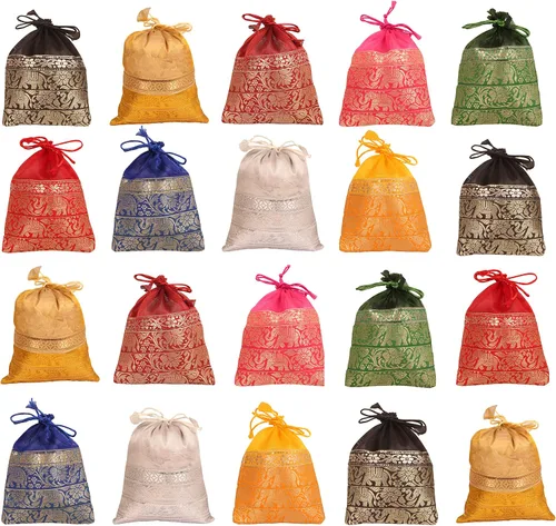 Miniatura 11 de Touchstone Preciosas bolsas de regalo reutilizables, respetuosas con el medio ambiente, brocado de cachemira con cordón grande para cumpleaños