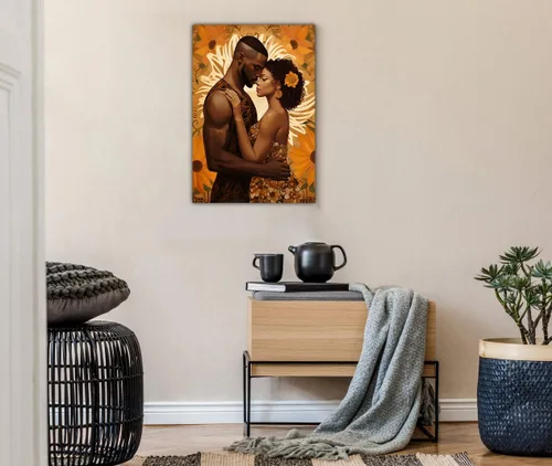 Miniatura 135 de Arte de pared afroamericano, decoración de rey y reina bailarín negro para sala de estar, arte de pareja de amor negro para dormitorio, lienzo