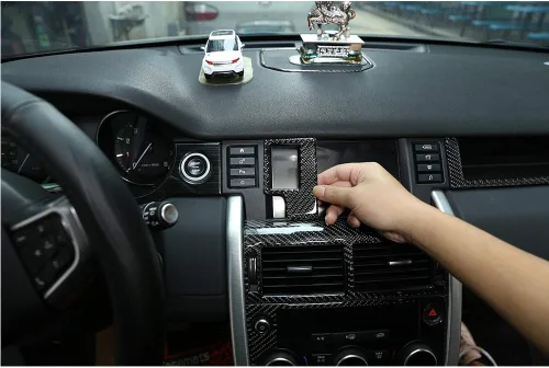 Miniatura 2 de YIWANG Real Fibra de carbono coche multifunción botón marco Trim 2 unids para Land Rover Discovery Sport 2015-2019 Auto Accesorios