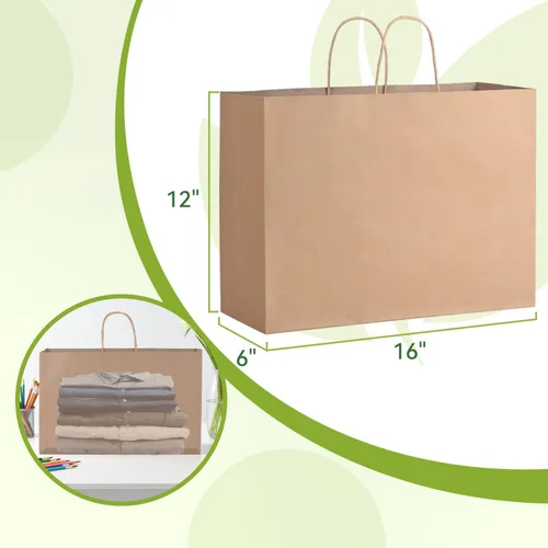 Miniatura 2 de Brothersbox Bolsas grandes de papel marrón con asas, 100 unidades, 16 x 6 x 12 pulgadas, bolsas de regalo de papel kraft a granel para manualidades