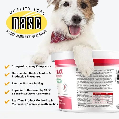 Miniatura 9 de Gránulos de triple fuerza HA para perros, glucosamina, condroitina, creatina, MSM y antioxidantes, suplemento de apoyo para cadera y articulaciones