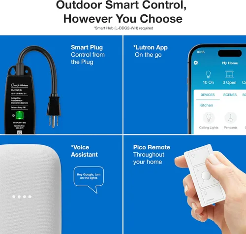 Miniatura 5 de Lutron Enchufe inteligente para exteriores para iluminación inteligente Caseta, para verano, patio, patio trasero y luces exteriores, y motores